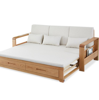 visawood维莎原木塬上系列w2039全实木沙发床原木色抽屉款