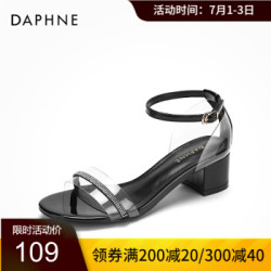 Daphne/达芙妮女鞋夏款一字带凉鞋女 透明PVC粗跟 黑色 39 *3件