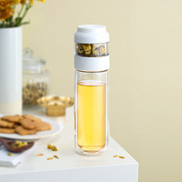 QUANGE 全格 H18134 茶水分离玻璃杯 400ml 冰原白