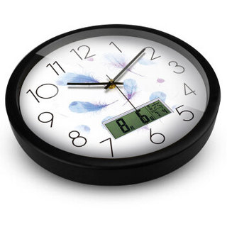 摩门（momen)挂钟 14英寸万年历温度计静音创意客厅日历挂表钟表LCD22