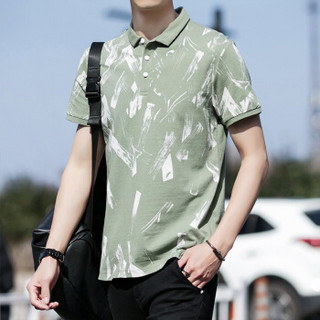 富贵鸟(FUGUINIAO)短袖polo衫男士夏季圆领半袖体恤衫韩版潮流短袖T恤打底衫 绿色 L