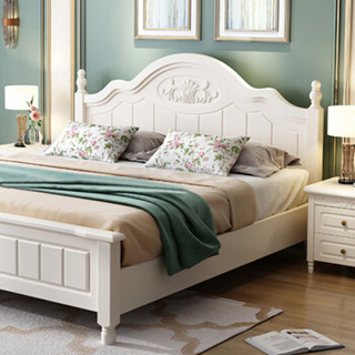 摩高空间韩式田园现代卧室床欧式公主家用床地中海双人实木床1.8米高箱气压床（不含床头柜）-白色