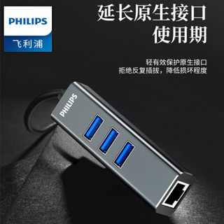 飞利浦 PHILIPS usb3.0分线器带百兆转网口高速拓展HUB有线网卡转换器适用小米盒子苹果笔记本SWR1656X/93