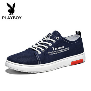 花花公子（PLAYBOY）韩版时尚经典百搭帆布鞋男低帮系带 PL611034 蓝色 40