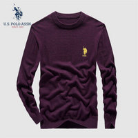 U.S.POLO ASSN. 羊毛衫男 2019秋季新品商务休闲圆领套头纯色带刺绣修身毛衣打底上衣  6194115108 紫花色 50