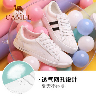 骆驼（CAMEL） 女士  活力元气条纹撞色系带小白鞋 A91228603 白/粉 35