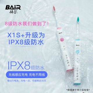 拜尔（BAIR）电动牙刷成人 X1s+套装智能声波震动充电式软毛天蓝色（主机+8个刷头+旅行盒）