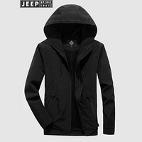 吉普(JEEP)夹克男商务休闲青年男士连帽外套2020春季新品男装W-J4016 黑色 XL