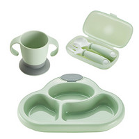 babycare宝宝餐盘 儿童餐具辅食碗分格吸盘注水保温餐具套装（5件套） 2065淡藻绿