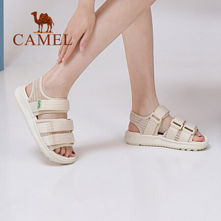 骆驼（CAMEL） 女鞋 青春减龄绒布魔术贴平底运动凉鞋 A025256130 米色 37