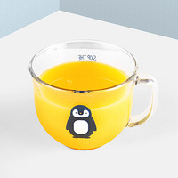 Glasslock进口卡通玻璃水杯韩国清新卡通企鹅大容量儿童牛奶杯带把茶杯 早餐杯 企鹅水杯 咖啡杯 IG987