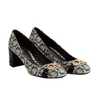 菲拉格慕(Salvatore Ferragamo) 经典款女士黑色织物/羊皮革高跟鞋 0704751_1D _ 80(送女友 送礼)