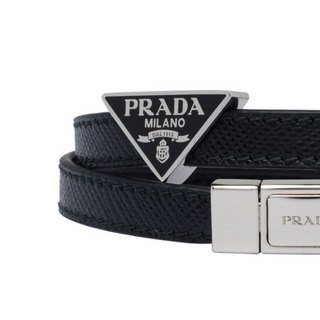 PRADA 普拉达 男士小牛皮黑色压花徽标锁扣手环2IB286-053-F0002 S