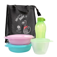 特百惠(Tupperware)水晶微波碗400mlx2+鲜果碗430ml+依可瓶套装饭盒密封便携学生可加热饭盒水杯组合颜色随机