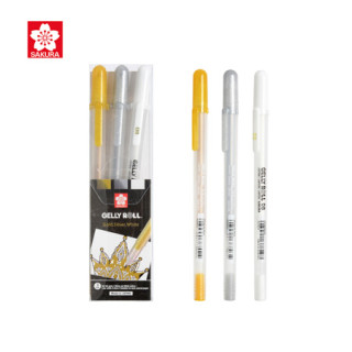 樱花家纺 樱花（SAKURA）动彩笔金银白3支装 高光笔中性笔水性笔波晒宝珠签字笔