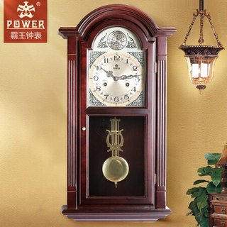 霸王（POWER）实木机械挂钟欧式复古摆钟整点报时钟客厅老式发条时钟BW13290