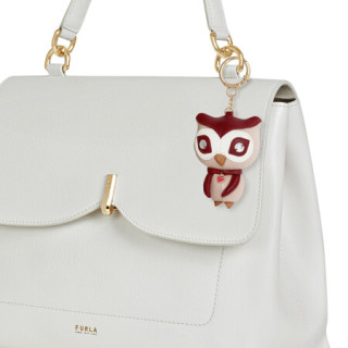 芙拉furla 女士 裸粉色 深红色 牛皮剖层革 猫头鹰3d立体填充可爱钥匙