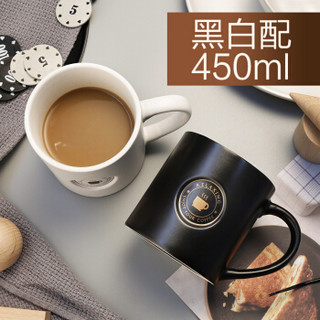 富光 创意陶瓷杯马克杯 情侣咖啡杯简约带手柄办公室泡茶水杯子牛奶杯 450ml 黑色（WFD1025-450）