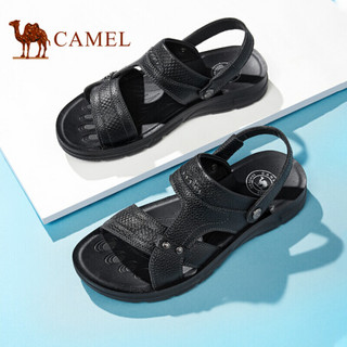 骆驼（CAMEL） 潮流牛皮舒适沙滩商务办公休闲男士凉鞋 A022287142 黑色 40