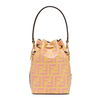 芬迪 FENDI SS20春夏款 女士MON TRESOR系列FF老花小号水桶包手提斜挎包 8BS010 A659 F1B1I 粉色