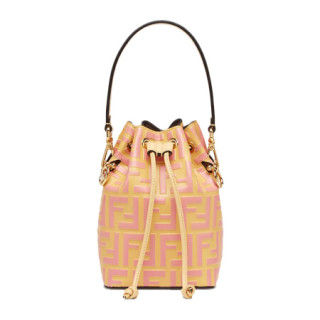 芬迪 FENDI SS20春夏款 女士MON TRESOR系列FF老花小号水桶包手提斜挎包 8BS010 A659 F1B1I 粉色