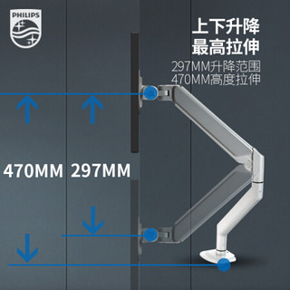 飞利浦（PHILIPS）黑色双臂SPT7733/显示器支架/自由悬停/桌面夹持/孔状安装/360°旋转