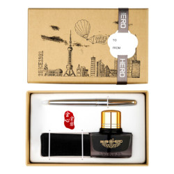 hero英雄钢笔100银色金夹f尖礼盒装