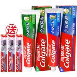 高露洁（Colgate）全面防蛀经典套装 4支装1000g（清新薄荷250g×2+超爽薄荷250g×2）赠超洁纤柔牙刷3支 *3件