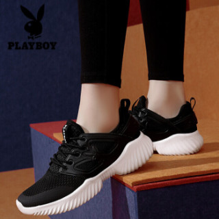 花花公子(PLAYBOY)运动休闲女鞋 女子户外百搭简约增高运动鞋 透气轻便舒适小白鞋女 1489 黑色 35