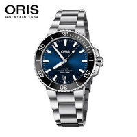 ORIS 豪利时 瑞士手表 AQUIS潜水系列 自动机械日历腕表 39.5mm蓝盘黑胶带/钢带机械表 73377324135MB 钢带