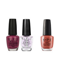 OPI 指甲油 紫色系 深玫瑰紫红+亮面甲油 +晚霞红