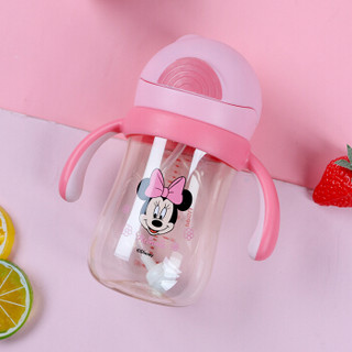 迪士尼（Disney）宝宝学饮杯吸管杯 儿童水杯婴儿防漏手柄重力球水壶 PPSU粉色米妮280ml