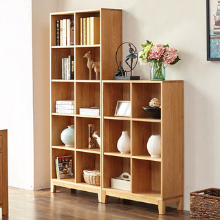 源氏木语纯实木书架橡木方格柜简约创意书柜现代储物柜书房家具