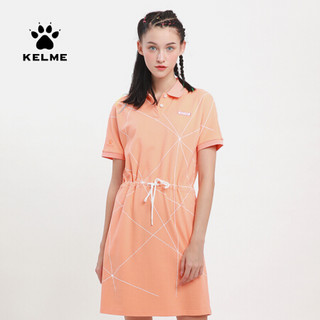 KELME/美 2020春夏新款几何线条连衣裙短袖翻领休闲运动风裙QZ60152001 白色 XXL/175