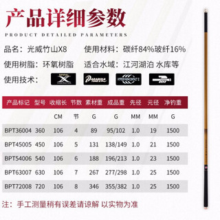 光威竹山X8台钓竿 超轻超硬钓鱼竿碳素手杆野钓37调性钓竿5.4 4.5米钓联官方店4.5米+礼包