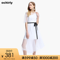 欧时力2019秋装荷叶网纱短袖仙女连衣裙女裙子1GZ2089330