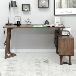 维莎日式全实木书桌书柜转角组合橡木北欧胡桃色简约家用办公家具