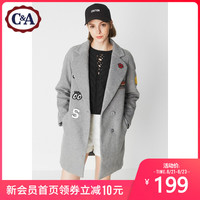 西雅衣家 C&A可爱徽章羊毛呢子大衣女 秋冬学生中长款外套潮CA200185097