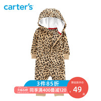 Carters婴儿春装宝宝连身衣秋冬豹纹长袖连帽抓绒哈衣爬服118I725