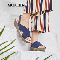 Skechers斯凯奇夏季厚底女士可外穿凉鞋帆布交叉带坡跟鞋41191