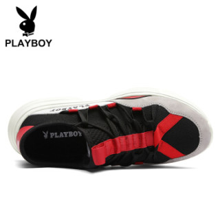 花花公子(PLAYBOY)透气网布运动跑步休闲鞋子男低帮百搭 PL611061 黑/灰 41
