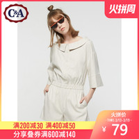 西雅衣家 C&AC＆A牛津纺条纹宽松连体短裤女夏气质中袖洋气连身衣CA200216313