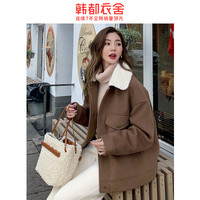 韩都衣舍2019流行冬装新韩版复古穿搭小个子大衣宽松毛呢外套女瑒