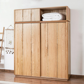 维莎日式全实木大衣柜橡木卧室家具收纳衣橱储物柜组合环保推拉