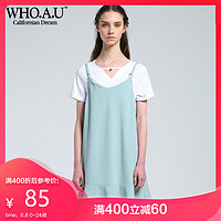 WHOAU夏季新款女士无袖甜美纯色连衣裙吊带裙WHON72305U