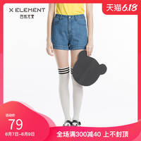 X ELEMENT 自然元素 春装新款翻边裤脚直筒短裤蓝色复古时尚高腰牛仔裤女