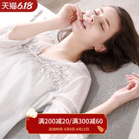 达尔丽春秋季睡衣女休闲梭织纯棉七分袖v领蕾丝纱罗家居服套装