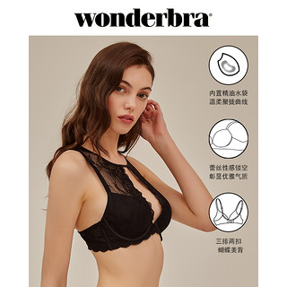 wonderbra内衣女文胸黑色长款网纱美背系带性感舒适少女蕾丝胸罩