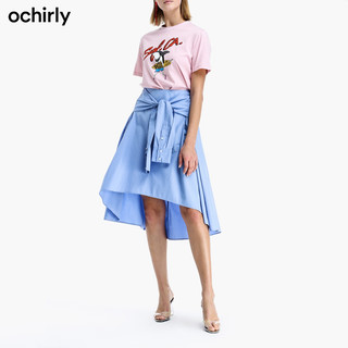 欧时力2019秋装假两件绑带不规则A字半身裙女1GY2072210