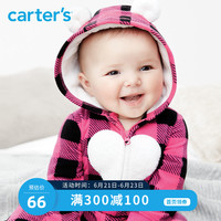 Carters婴儿春装宝宝连身衣春秋格子长袖连帽抓绒哈衣爬服118I453